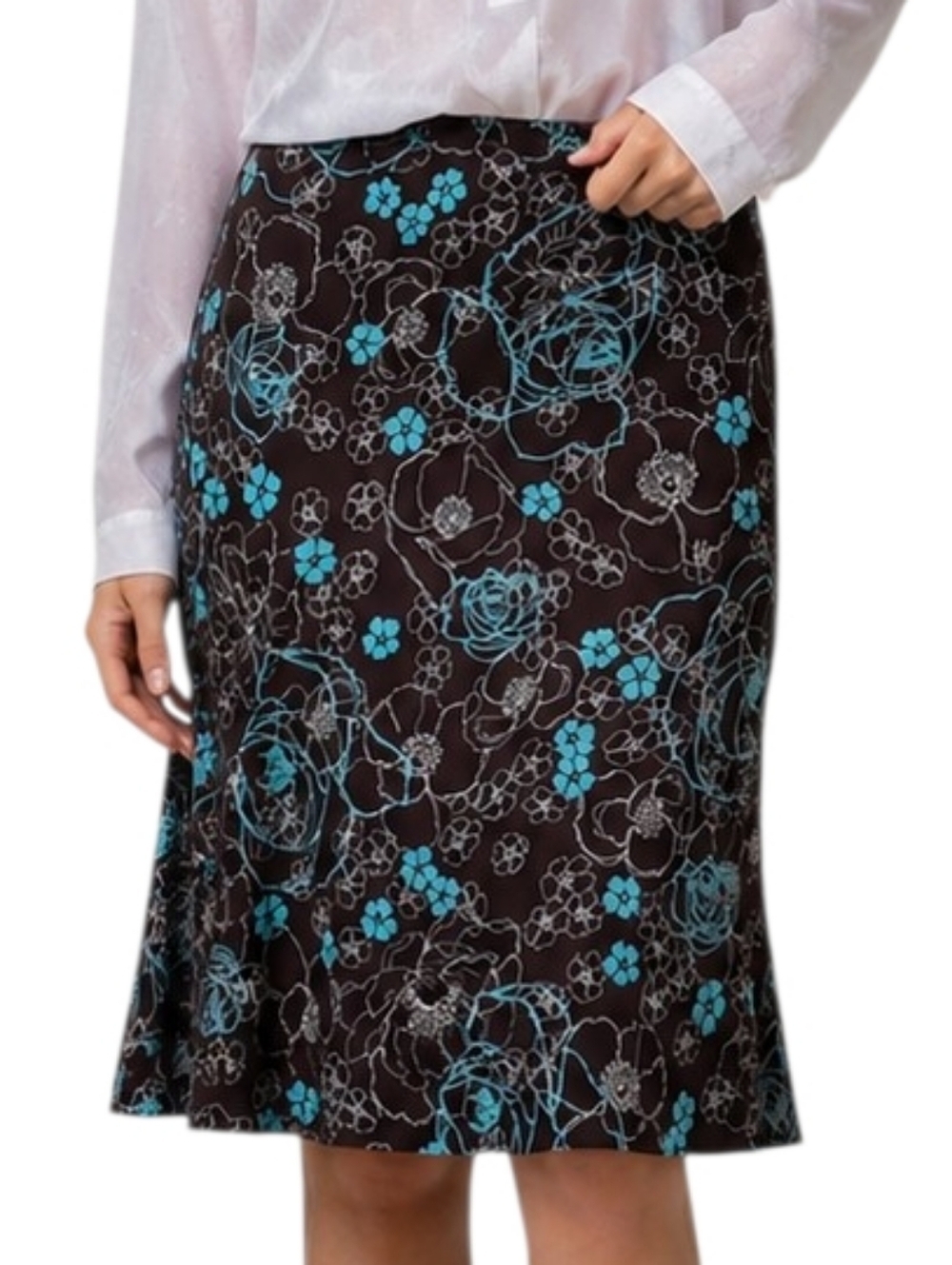 Mandy Evans Women Large Floral Bias Cut Midi Skirt Y2K